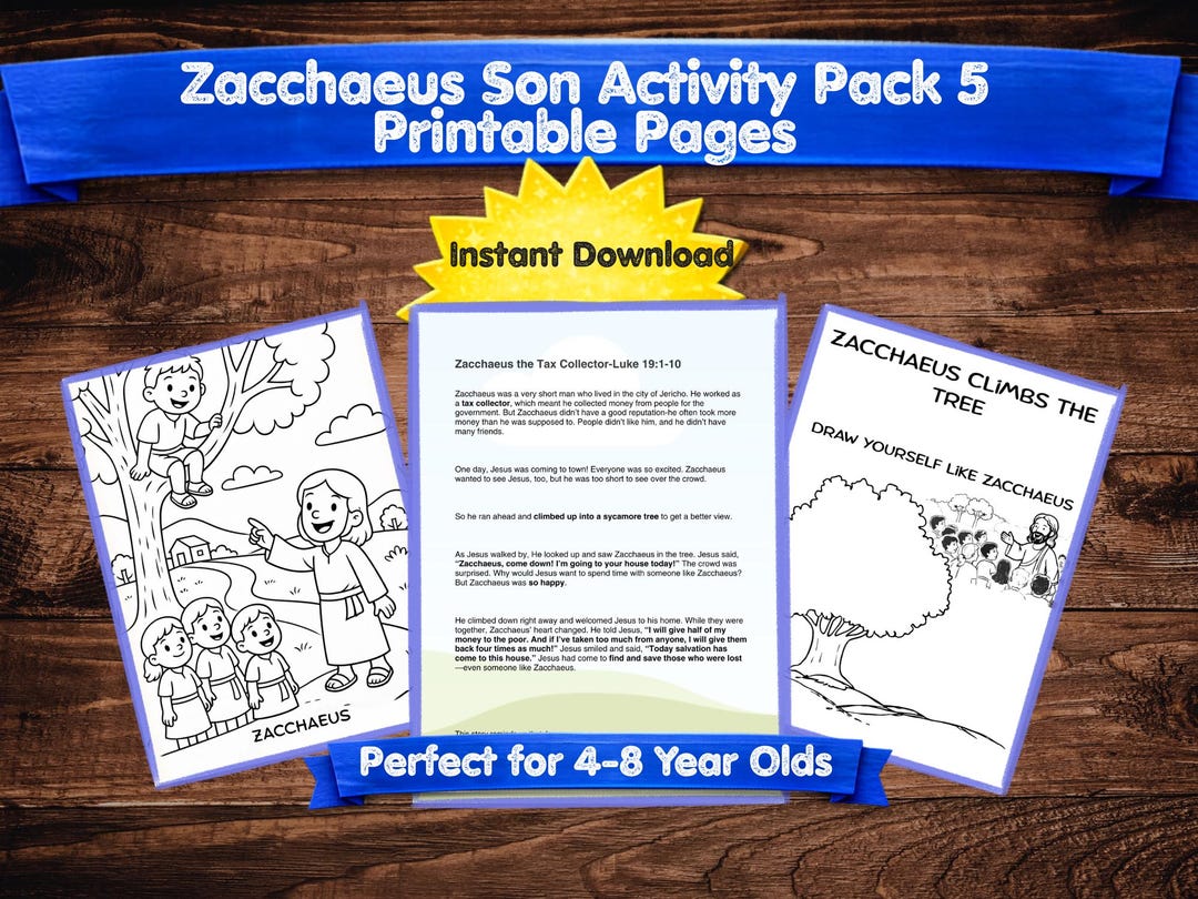 Zacchaeus Bible Activity Pack for Kids | Christian Printable PDF ...