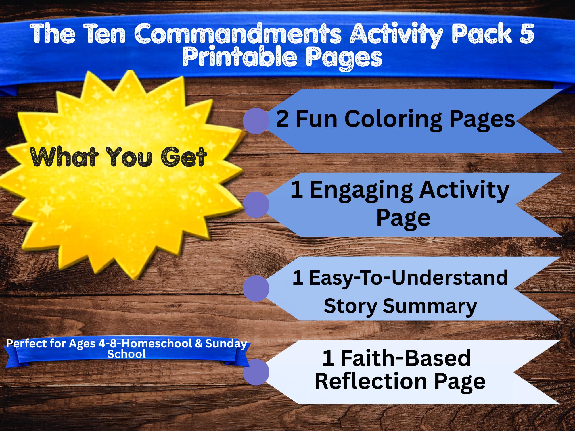 Ten Commandments Activity Pack for Kids | Bible Story, Coloring Pages ...