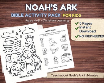 Noah's Ark Activity Pack | Bible Coloring Pages, Christian Learning (Ages 4-8) (PDF)