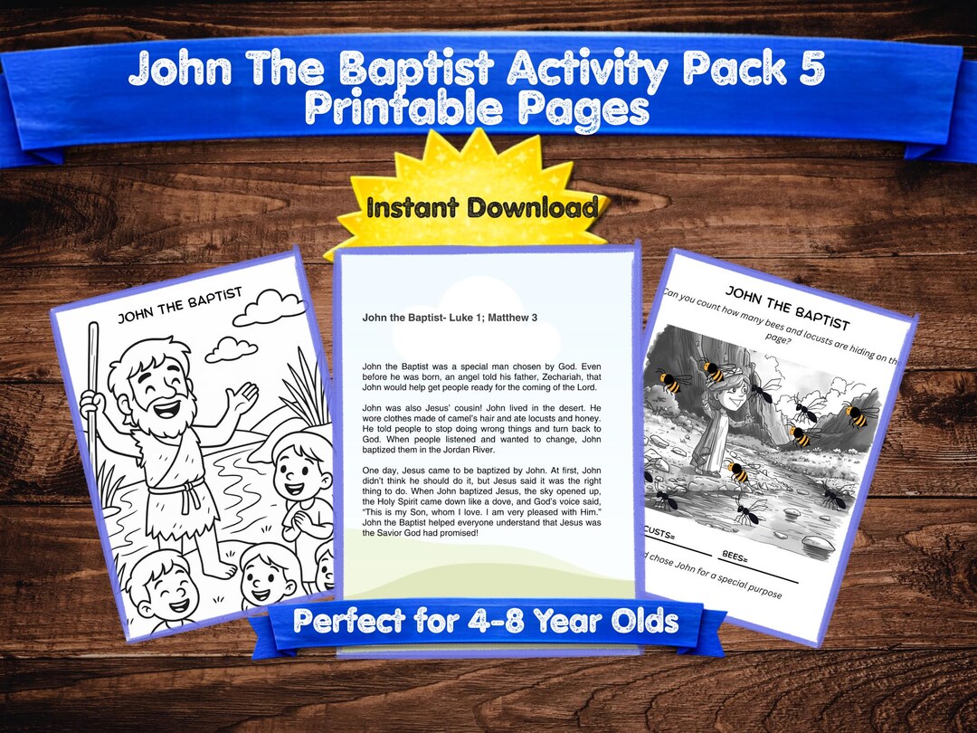 John the Baptist Bible Activity Pack for Kids | Christian Printable PDF ...