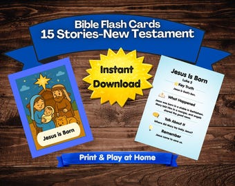 New Testament Bible Flashcards, Christian Kids Learning Activity (Digital Download)