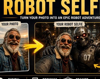 Personalized Robot Selfie, Custom Robot Portrait From Photo, Futuristic Sci Fi Wall Art, Robot Adventure Gift, Unique Gift