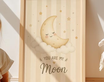You Are My Moon Nursery Wall Art, Cute Moon Cloud Print, Watercolor Celestial Baby Decor, Neutral Kids Room Artwork, Minimalist Poster