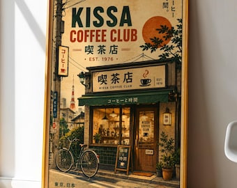Tokyo Kissa Coffee Club Poster, Japanese Cafe Wall Art, Vintage Japan Print, Retro Coffee Shop Decor, Tokyo Street Artwork