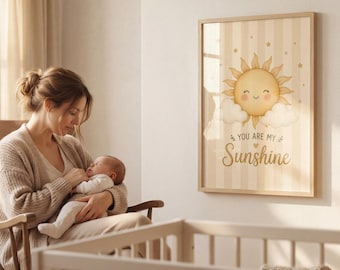 You Are My Sunshine Nursery Wall Art, Cute Sun Cloud Print, Watercolor Celestial Baby Decor, Neutral Kids Room Artwork, Minimalist Poster
