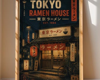 Tokyo Ramen House Poster, Japanese Restaurant Wall Art, Vintage Japan Print, Retro Tokyo Street Decor, Asian Food Cafe Artwork