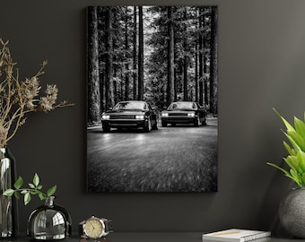 Muscle Car Poster – Black and White Street Racing Wall Art, Vintage Car Aesthetic Print, Automotive Decor