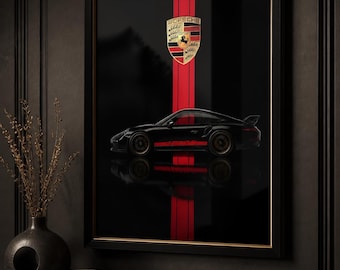Luxury Sports Car Poster – Black and Red Supercar Wall Art, Modern Automotive Aesthetic Print
