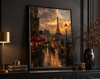 Paris Inspired City Poster – Romantic European Street Wall Art, Golden Hour Aesthetic, Luxury Urban Decor
