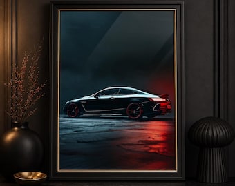 Luxury Performance Coupe Poster – Black and Red Automotive Wall Art, Dark Sports Car Aesthetic Print