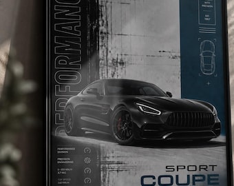 Sport Coupe Poster – Black Performance Car Wall Art, Luxury Automotive Print, Modern Garage Decor