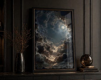 Celestial Cloudscape Poster – Dramatic Night Sky Wall Art, Moonlight Atmosphere Print, Luxury Aesthetic Decor
