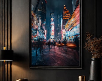 Neon City Night Poster – Busy Street Lights Wall Art, Urban Motion Scene, Modern Aesthetic Decor