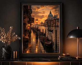 Venice Inspired Poster – Golden Hour Canal Scene Wall Art, Romantic European City Print, Luxury Decor