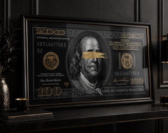 Luxury Wealth Poster – Black and Gold Currency-Inspired Wall Art, Modern Money Aesthetic Print