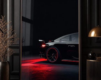 Luxury Sports Car Poster – Black and Red Automotive Wall Art, Dark Performance Car Print, Modern Decor