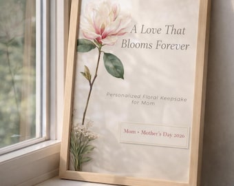 Custom Mother’s Day Birth Flower Poster, Personalized Floral Keepsake for Mom, Botanical Museum Print, Custom Flower Gift for Mother