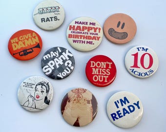 Novelty Vintage Pinback Buttons, Funny Retro Pin for collecting