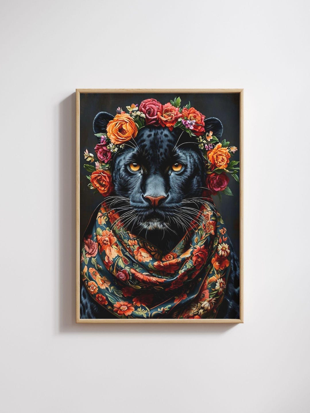 Black Panther Floral Art | Boho Animal Poster With Flower Crown ...