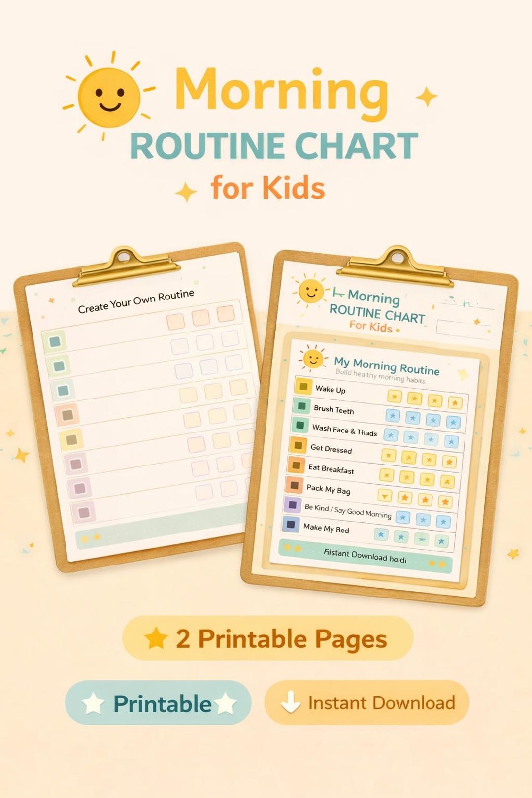 Kids Morning Routine Chart, Daily Checklist, Toddler Habit Tracker ...