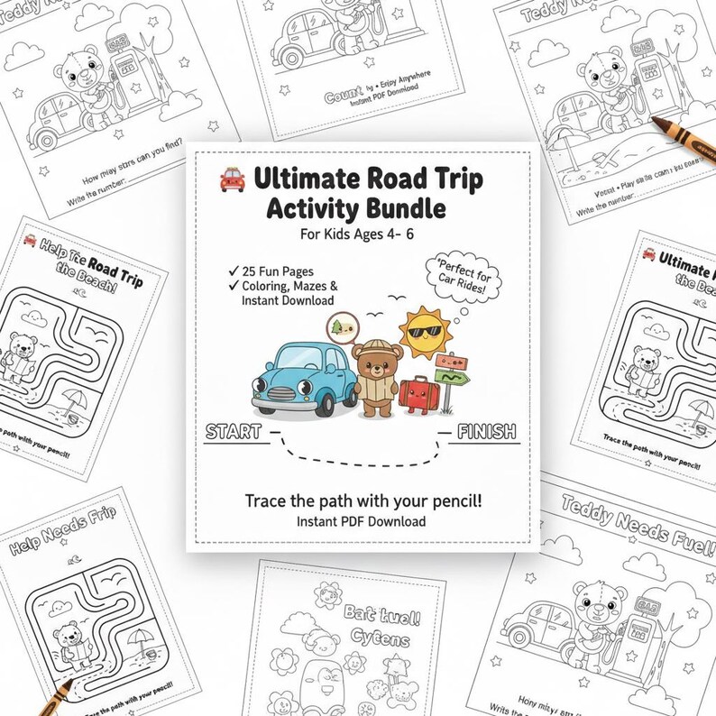 Road Trip Activities for Kids, Printable Car Games Ages 4-6, Travel ...