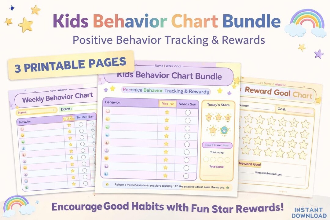 Positive Behavior Chart Printable, Kids Reward Tracker, Good Habits ...