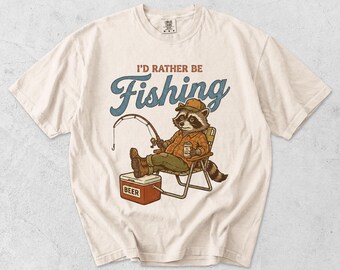 Funny Fishing Shirt Men, Raccoon Beer Graphic Tee, I'd Rather Be Fishing, Comfort Colors Fisherman Tee, Funny Outdoor Gift