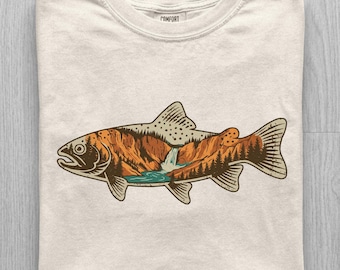 Nature Fishing Shirt Men, Mountain Trout Graphic Tee, Outdoor Fishing Gift, Comfort Colors Nature Tee, Vintage Wildlife Shirt
