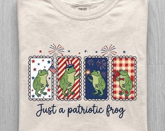 Just a Patriotic Frog 4th of July Shirt, Funny Independence Day Tee, Comfort Colors Frog Stamp Shirt, Cute July 4th Gift
