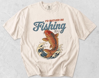 Retro Japanese Fishing Shirt, Koi Fish Graphic Tee, I'd Rather Be Fishing, Comfort Colors Ukiyo-e Tee, Fishing Gift for Him