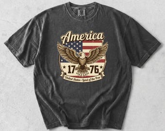 America 1776 Patriotic Eagle Shirt, 4th of July Comfort Colors Tee, Independence Day Eagle Badge Shirt, Patriotic Gift USA
