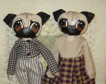 Primitive Doll Pattern, Animal Sewing Pattern, Pug Dog, Art Doll, Cloth Doll Pattern, Folk Art Doll, Funny Dog Art, Dog Gift, Artful Zeal