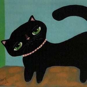 Buy 2 Get the 3rd FREE, 11 x 14, Art PRINTS, Art Prints Mailed Only, Wall Art, Black Cat, Folk Art, Naive Art, Cat Art Print, Artful Zeal