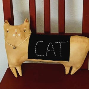 Made To Order, Primitive Cat Doll, Farmhouse, Folk Art, Large Ornie, Tuck, Cushion Doll, Artful Zeal