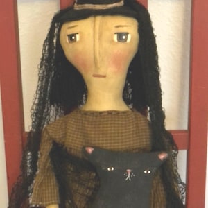 Made To Order, Witch Doll, Primitive Doll, Black Cat, Halloween Decor, Custom Made Doll, Country Decor, Cloth Doll, Folk Art, Artful Zeal
