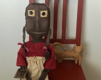 MADE to Order, Custom Made, Primitive Doll, Folk Art Doll, Cloth Doll, Large Doll, Country Decor, Farmhouse Decor, Cat Doll, Artful Zeal