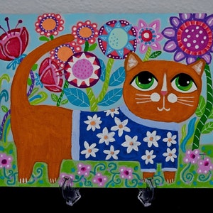Folk Art Painting, Cat Painting, Cat Art, Naïve Art, Floral Painting, Cottage Art, Folk Art, Artful Zeal