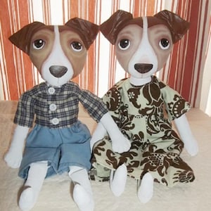 Animal Doll Pattern, Primitive Folk Art Doll, Jack Russell Terrier, Farmhouse, Country Decor, Cloth Doll, Stuffed Dog, Dog Art, Artful Zeal
