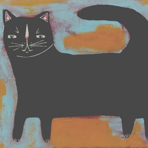 Buy 2 Get the 3rd FREE, 8.5 x 11, Art PRINTS, Cat Art Print, Wall Art, Folk Art Print, Black Cat Art, Naive Art, Outsider, Artful Zeal