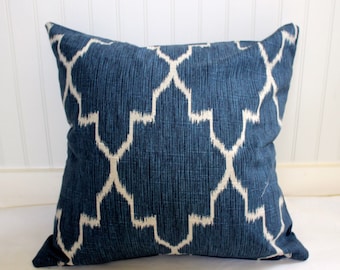 Decorative pillow cover Designer Lacefield fabric Oatmeal cushion cover Tribal Ikat Navy pillow cover Mumbai throw pillow