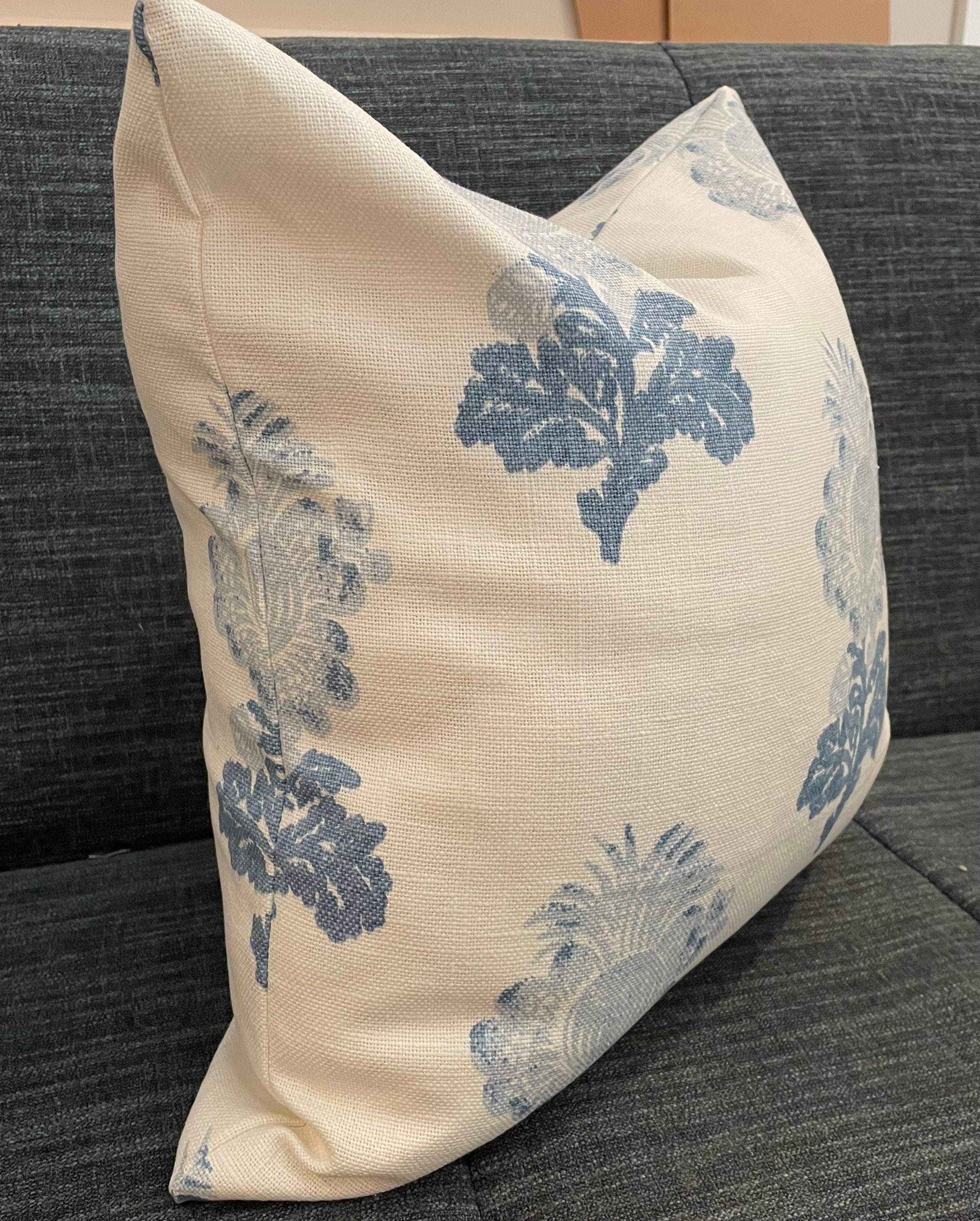Blue and Ivory Floral Pillow Cover / Designer Thibaut Aldith Etsy