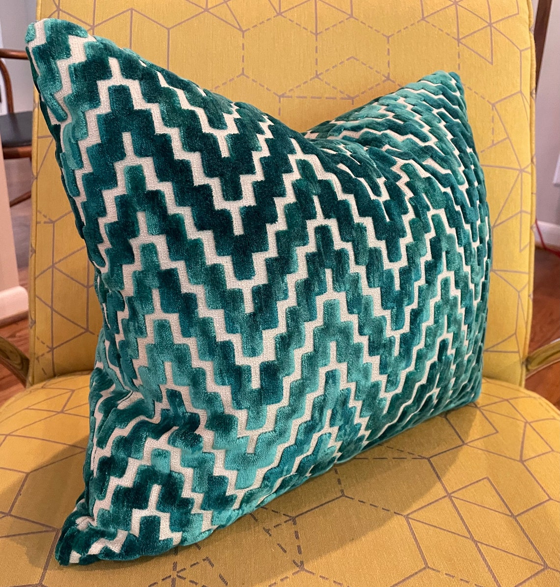 Emerald Green Velvet Geometric Pillow Cover / Designer Chevron Etsy