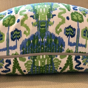 Kelly Green, Blue and Ivory Ikat Pillow Covers / Designer Fabric in Bombay Kelly / Handmade Home Decor Accent Pillows image 4