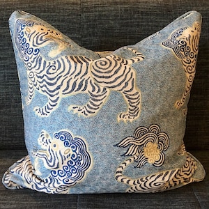 Chinoiseri Dragon Tiger Blue and White Pillow Covers / Kathmandu Porcelain Designer Fabric / Custom Handmade Home Decor