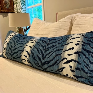 Navy Blue and Ivory Animal Chenille Pillow Cover with Solid Ivory Back and Navy Cord Trim / Custom Pillow in Designer Fabric