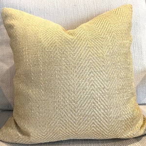 Gold Herringbone Pillow Cover / Designer Kravet Textured Upholstery Fabric /  Fabric Both Sides / Handmade Home Decor Accent