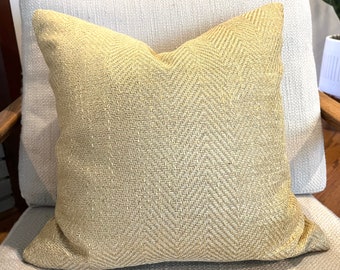 Gold Herringbone Pillow Cover / Designer Kravet Textured Upholstery Fabric /  Fabric Both Sides / Handmade Home Decor Accent