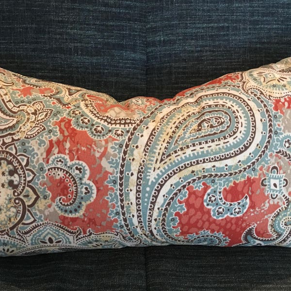 Red, Grey, Brown and Blue Paisley Pillow Covers/ Custom Designer I/O Fabric / Handmade Home Decor Accent Pillows