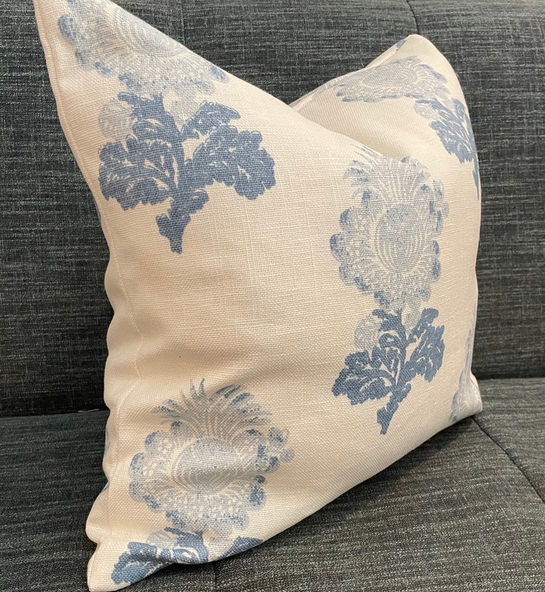 Blue and Ivory Floral Pillow Cover / Designer Thibaut Aldith Etsy