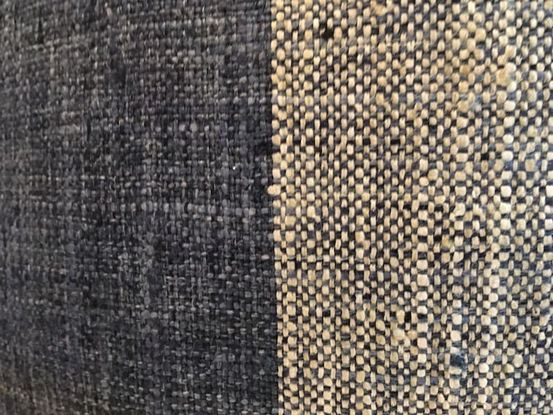 Puede incluir: Primer plano de una tela tejida con una secci&oacute;n azul oscuro a la izquierda y una secci&oacute;n beige claro a la derecha. La tela tiene un patr&oacute;n tejido texturizado.